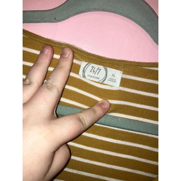 Maurices 24/7 Mustard White Stripe Long Sleeve Henley Top XL - Picture 3 of 6